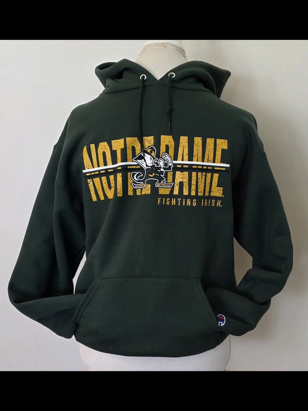 Men's Notre Dame University Fighting Irish Green Pullover Hoodie Size S Champion